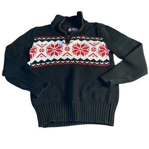 Chaps black knit quarter zip red winter snowflake‎ youth sweater SIZE S